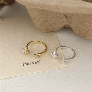 Star Open Ring 925 Sterling Silver Zircon Adjustable Korean Style Minimalist Jewelry For Women