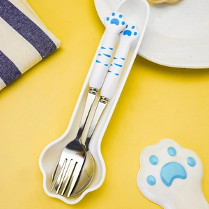 304 stainless steel cutlery set with cute cat paw handle design including spoon and fork