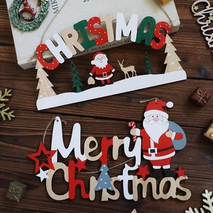 Christmas Wooden Hanging Sign Decor Merry Christmas Santa Claus Reindeer Star Painted Hollow Out Home Door Wall Accessory
