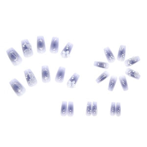 Purple gradient press-on nails set with 3D white flowers and butterfly charms