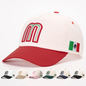 Baseball Cap Polyester Embroidered Letter M Mexican Flag Patch Color Block Adjustable Sports Hat For Men Women