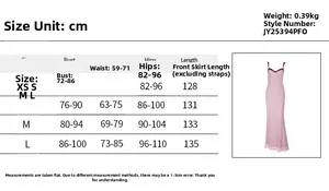 Größentabellen-Detail für Spitzen-Slip-Kleid mit Maßen in cm und Gewichtsangaben