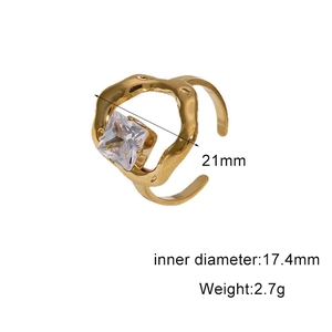 Technical drawing of 18k gold plated stainless steel ring with zircon showing 17.4mm diameter