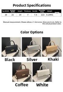 Detailed view of fashionable small square PU leather bag with size and color specifications