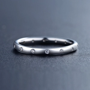 Minimalist S925 sterling silver ring featuring a row of small circular sparkling gemstones