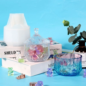 DIY silicone mold set for creating faceted resin storage jars and crystal bear charms