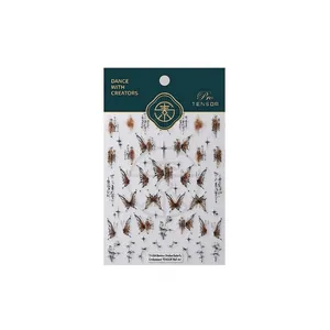 Bamboo and butterfly embossed nail art stickers with traditional calligraphy designs