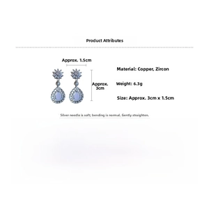 Dimensions détaillées des boucles d'oreilles en goutte d'argent avec zircone