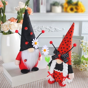 Handmade red and black ladybug gnome plush dolls for festive home shelf decoration