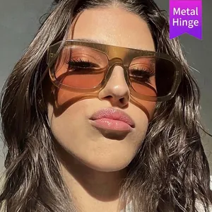 Women's oversized square sunglasses with brown gradient lenses and durable metal hinges