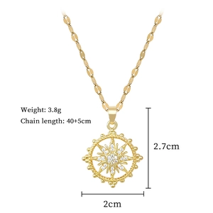 Detailed size map of gold sunburst star pendant necklace with cubic zirconia settings