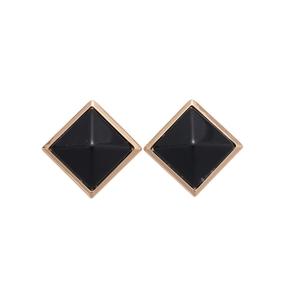 Minimalist square geometric stud earrings with gold plating and black resin finish