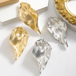 Hammered Metal Leaf Drop Earrings Irregular Geometric Statement Dangle Jewelry For Women Fashion Large Texture