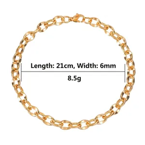 Bracciale a catena cubana da 6mm in acciaio inossidabile dorato per uomo lungo 21cm