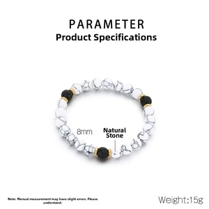 Detail view of 8mm natural marble and lava stone beads with gold plated spacers for bracelets