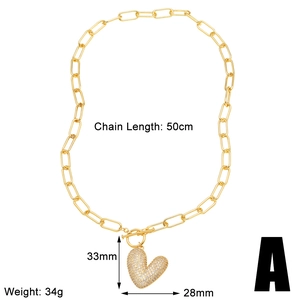Detailed specs of the gold heart pendant necklace showing 50cm chain length and 34g weight