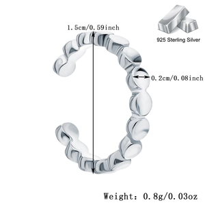Detail showing 925 sterling silver geometric ear cuff dimensions and 1.5cm diameter