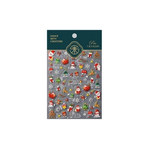 5D embossed Christmas nail stickers with Santa and snowflake patterns on grey background