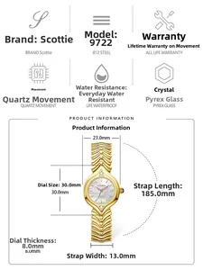 Detailed dimension guide for the Scottie 9722 women's watch with mother-of-pearl dial