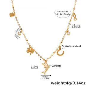 Detailed size specifications for gold stainless steel multi-pendant necklace with zircon