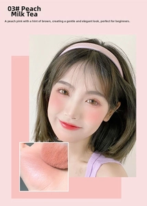 Detailed swatch of Peach Milk Tea matte blush showing texture and natural skin finish