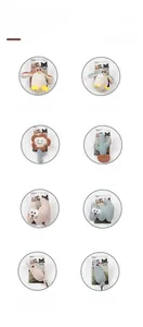Collection of eight knit plush cat toys including penguin, flower, cactus and mouse shapes