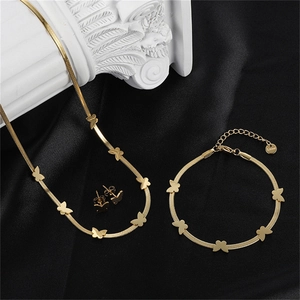 Elegant 18k gold plated stainless steel jewelry set with butterfly pendant necklace and earrings