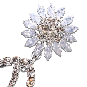 Sparkling crystal flower tassel earrings in silver finish with long rhinestone fringes