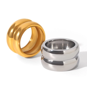Polished double-layered minimalist 18k gold and silver stainless steel rings for women