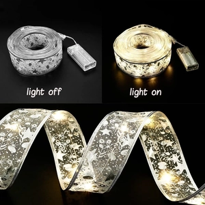 Detailed comparison of silver LED ribbon light in off and on states with star patterns