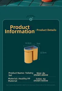 Detail view of yellow and blue toothbrush holder set made of PP material with dimensions