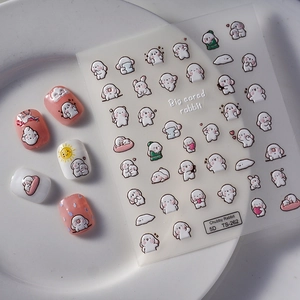5D Embossed Nail Art Stickers Cartoon Chubby Rabbit Design Stereoscopic Waterproof Adhesive Decals For Kids Women