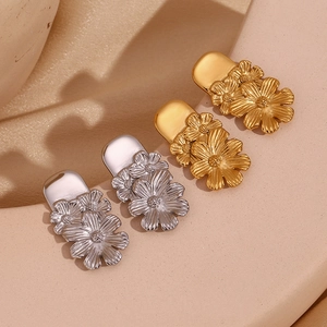 Vintage 18K gold plated stainless steel triple floral earrings in gold and silver