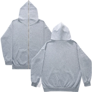 Classic grey full-zip hooded sweatshirt with long sleeves and kangaroo pockets for adults