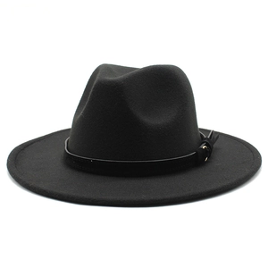 Cappello Fedora classico in lana nera con cinturino in pelle e fibbia dorata