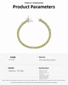 Detail specifications of 925 sterling silver tennis bracelet with 4mm yellow zircon stones