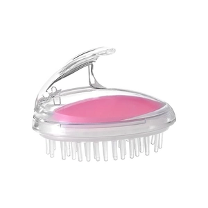 Clear silicone scalp massage brush with pink core and ergonomic grip handle
