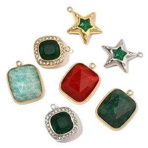 Detailed view of colorful star and square star-shaped zircon titanium steel pendants