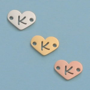 Three-color 12mm stainless steel heart pendants with letter K cutout for DIY jewelry