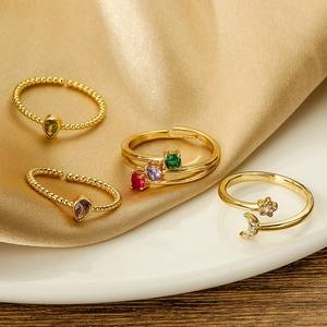 Minimalist Zircon Open Ring Copper Gold Plated Adjustable Vintage Geometric Jewelry For Women