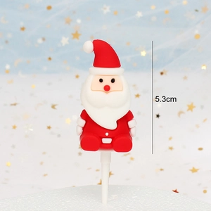 Cute Santa Claus soft rubber cake topper for Christmas dessert decoration with 5.3cm height