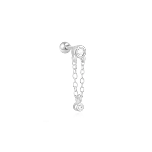 Detailed macro view of S925 sterling silver chain stud earring with zircon star pendant