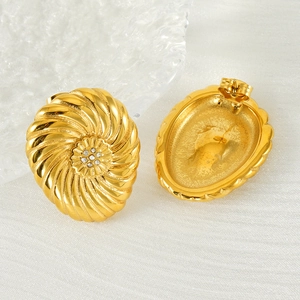 18K gold plated stainless steel spiral stud earrings with sparkling crystals for women