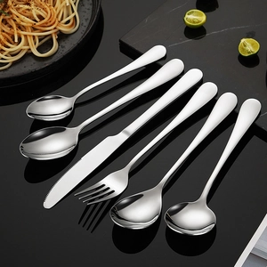 Modern 6-piece silver 304 stainless steel cutlery set for professional dining usage