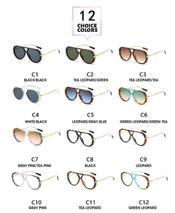 Detail grid showing 12 stylish color options for classic double-bridge aviator sunglasses