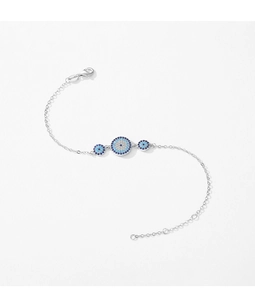 Detailed view of s925 silver Evil Eye bracelet with blue and clear zircon stones