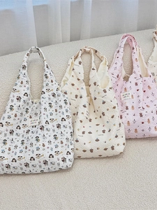 Sac Fourre-Tout Seersucker Imprimé Animal Dessin Animé Grande Capacité Sac À Main Décontracté Pour Femmes Étudiantes