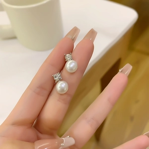 Artificial Pearl Zircon Stud Earrings And Ear Clips With 925 Sterling Silver Earring Post Elegant Daily Jewelry For Women