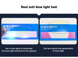 Visual blue light blocking test on clear optical lens for punk style round sunglasses