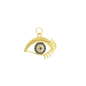 Hiphop gold evil eye pendant with blue and white zircon stones for jewelry making